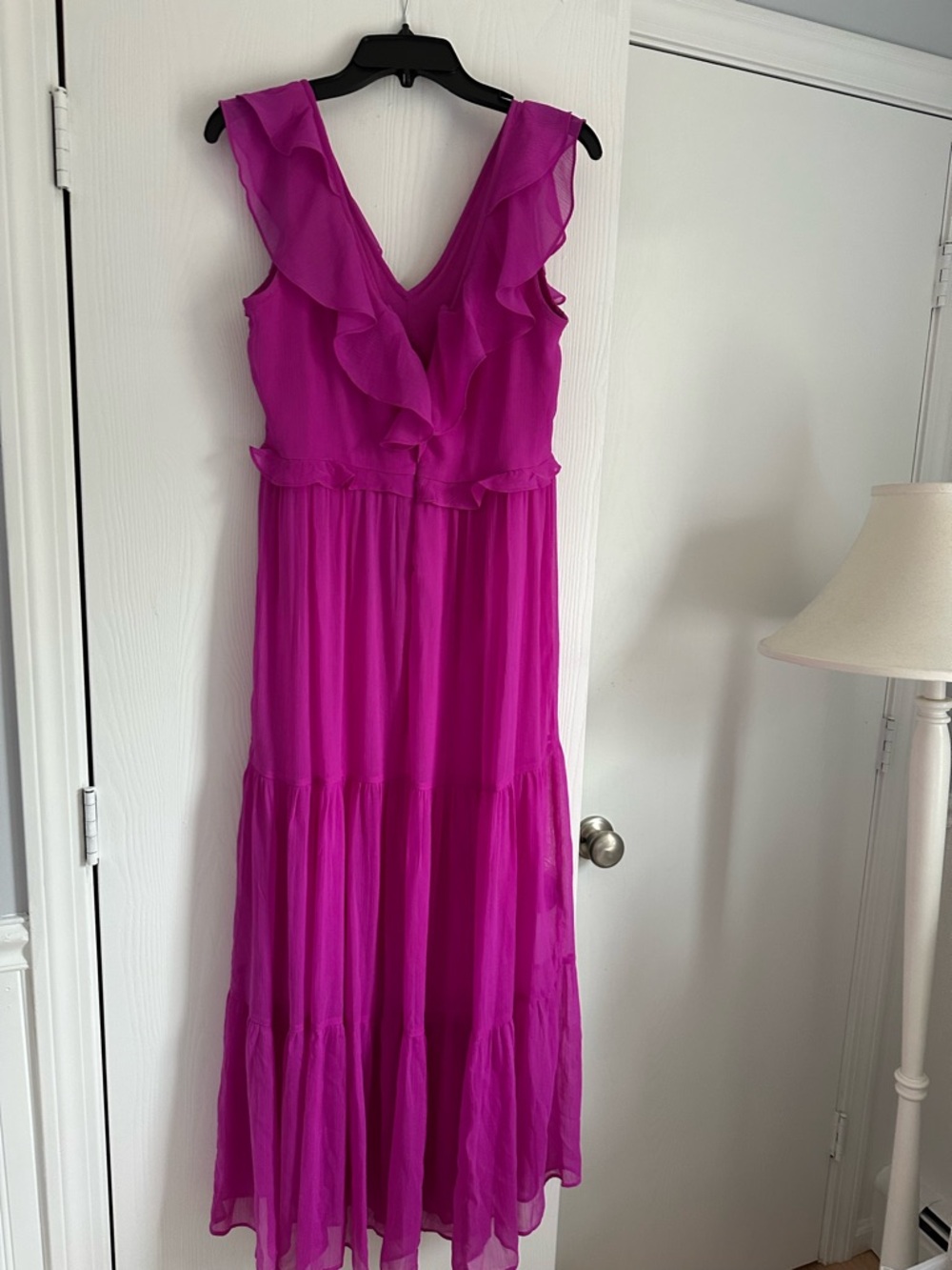 DKNYC Magenta Ruffle V-Neck Maxi Dress